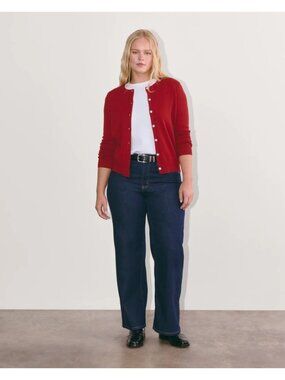 Everlane 100% Cashmere Red Classic Cardigan Sweater Quiet Luxury Timeless Small
